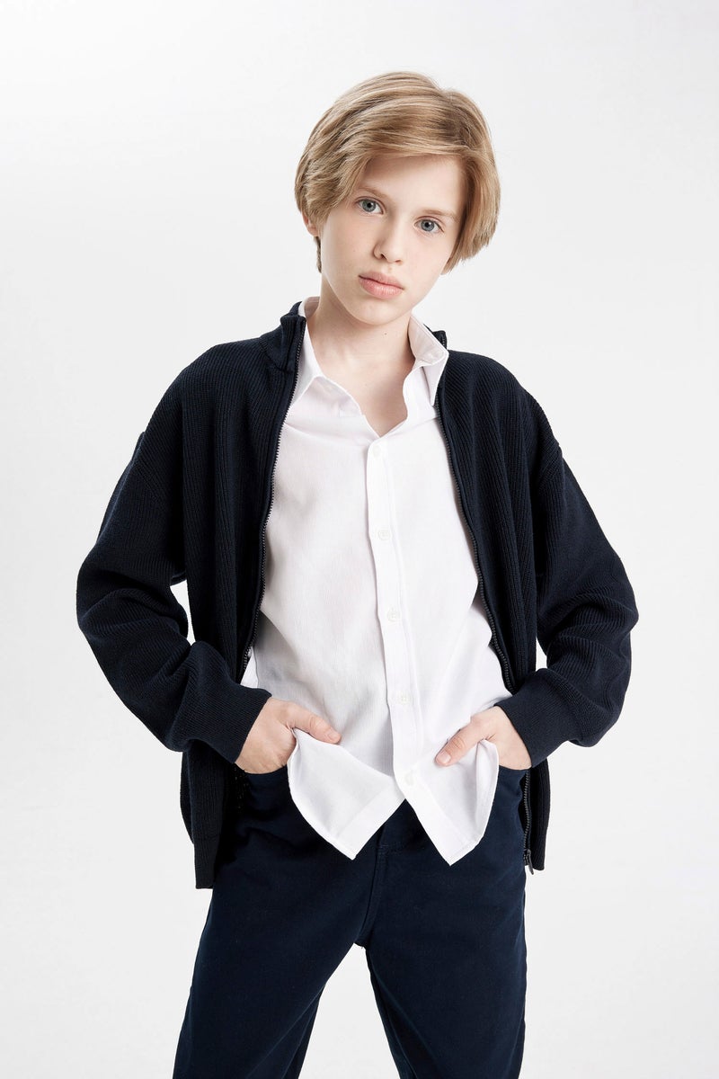 DeFacto Blue Boy Boy Zippered Navy Blue School Cardigan Casual - Image 4
